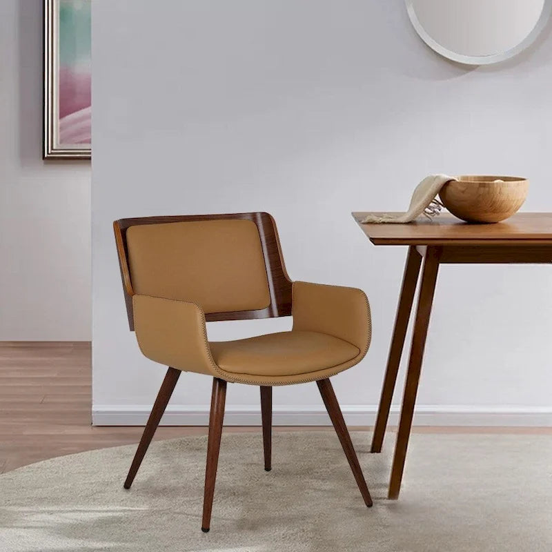 Chaise de salle à manger en similicuir style Mid-Century avec pieds en métal