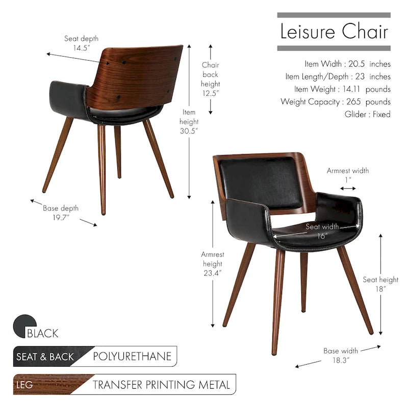 Chaise de salle à manger en similicuir style Mid-Century avec pieds en métal