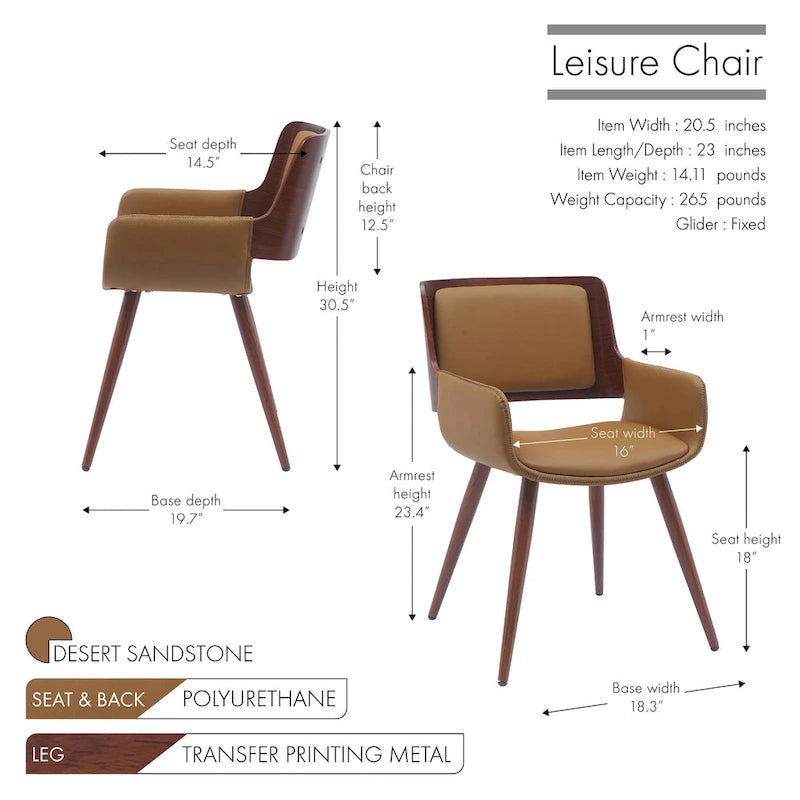Chaise de salle à manger en similicuir style Mid-Century avec pieds en métal