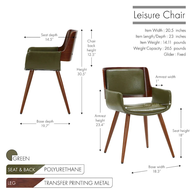 Chaise de salle à manger en similicuir style Mid-Century avec pieds en métal