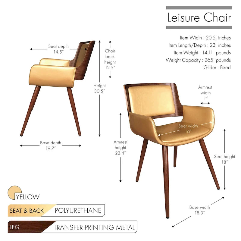 Chaise de salle à manger en similicuir style Mid-Century avec pieds en métal