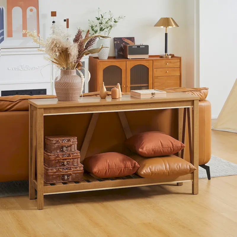 Console rustique avec étagère de rangement