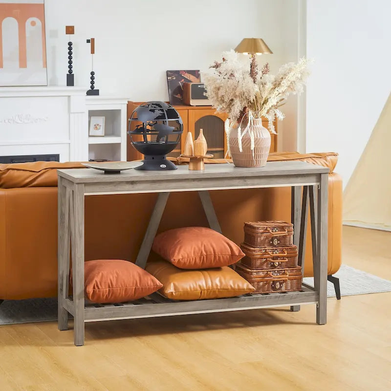 Console rustique avec étagère de rangement