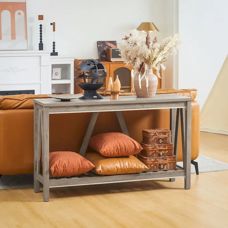 Console rustique avec étagère de rangement