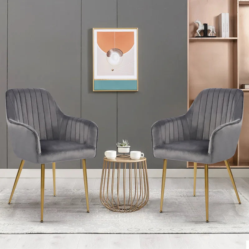 Chaises de salle à manger d'appoint en velours avec pieds en métal doré