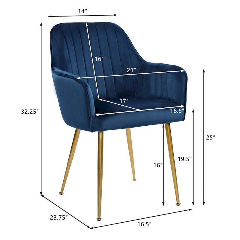 Chaises de salle à manger d'appoint en velours avec pieds en métal doré