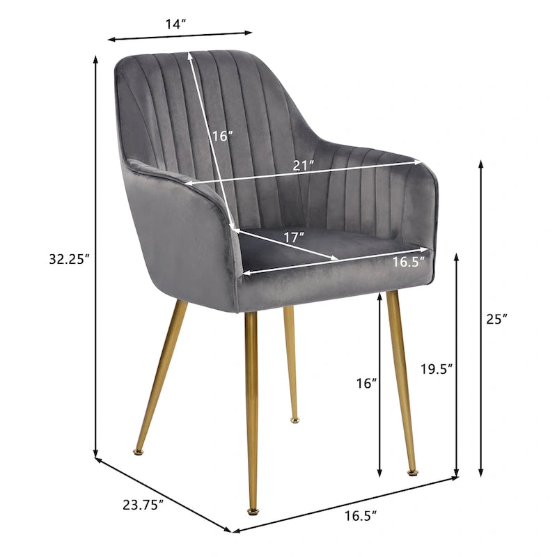 Chaises de salle à manger d'appoint en velours avec pieds en métal doré