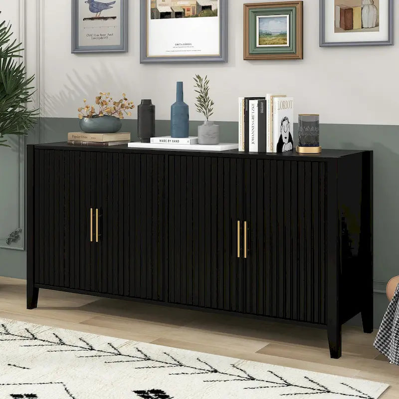 Meuble de rangement en bois avec poignées en métal