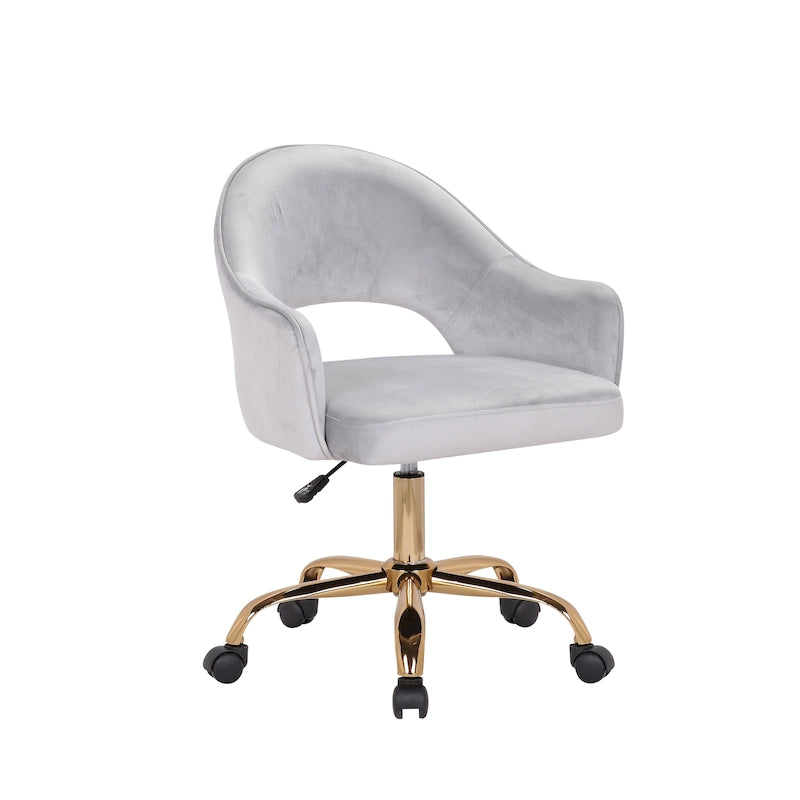 Fauteuil de bureau pivotant en velours, pieds chromés dorés