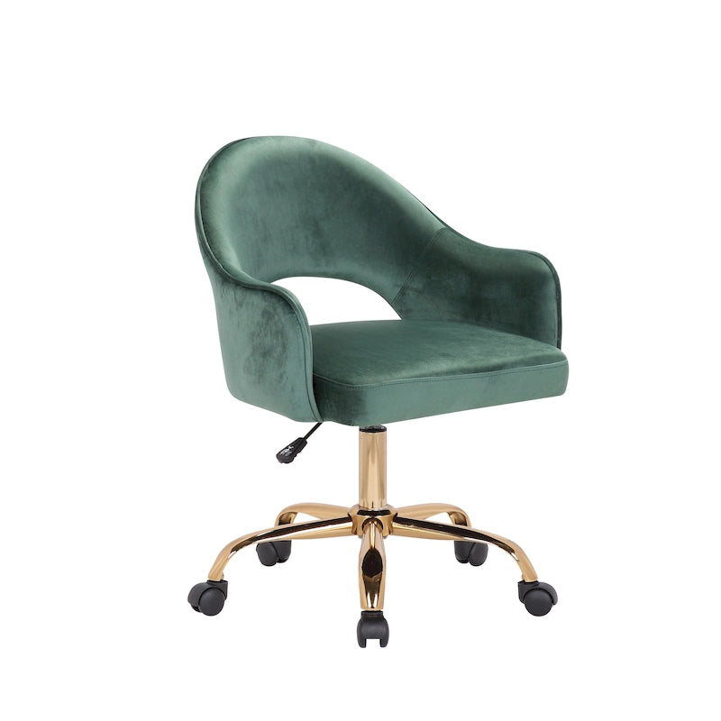 Fauteuil de bureau pivotant en velours, pieds chromés dorés