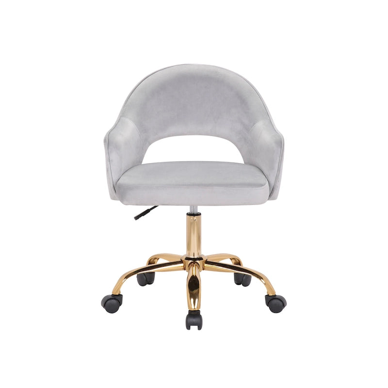 Fauteuil de bureau pivotant en velours, pieds chromés dorés