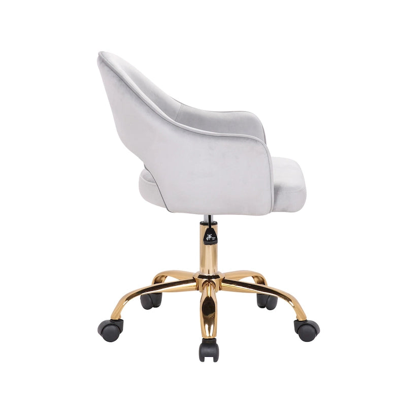 Fauteuil de bureau pivotant en velours, pieds chromés dorés