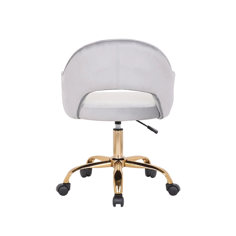 Fauteuil de bureau pivotant en velours, pieds chromés dorés