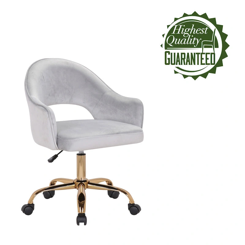 Fauteuil de bureau pivotant en velours, pieds chromés dorés