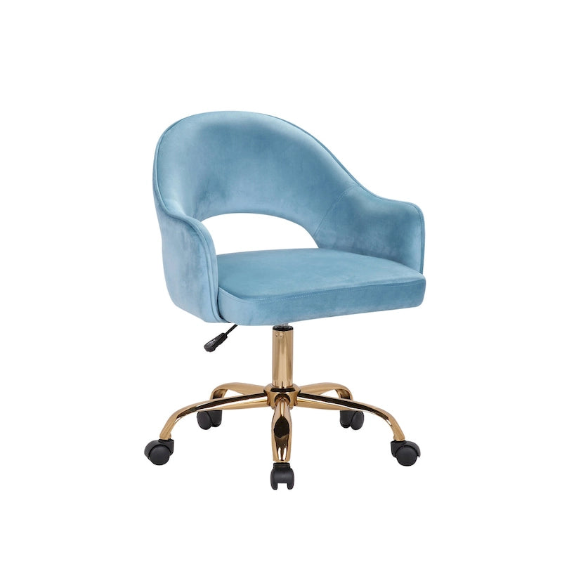 Fauteuil de bureau pivotant en velours, pieds chromés dorés