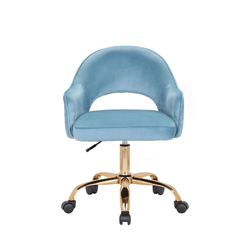 Fauteuil de bureau pivotant en velours, pieds chromés dorés