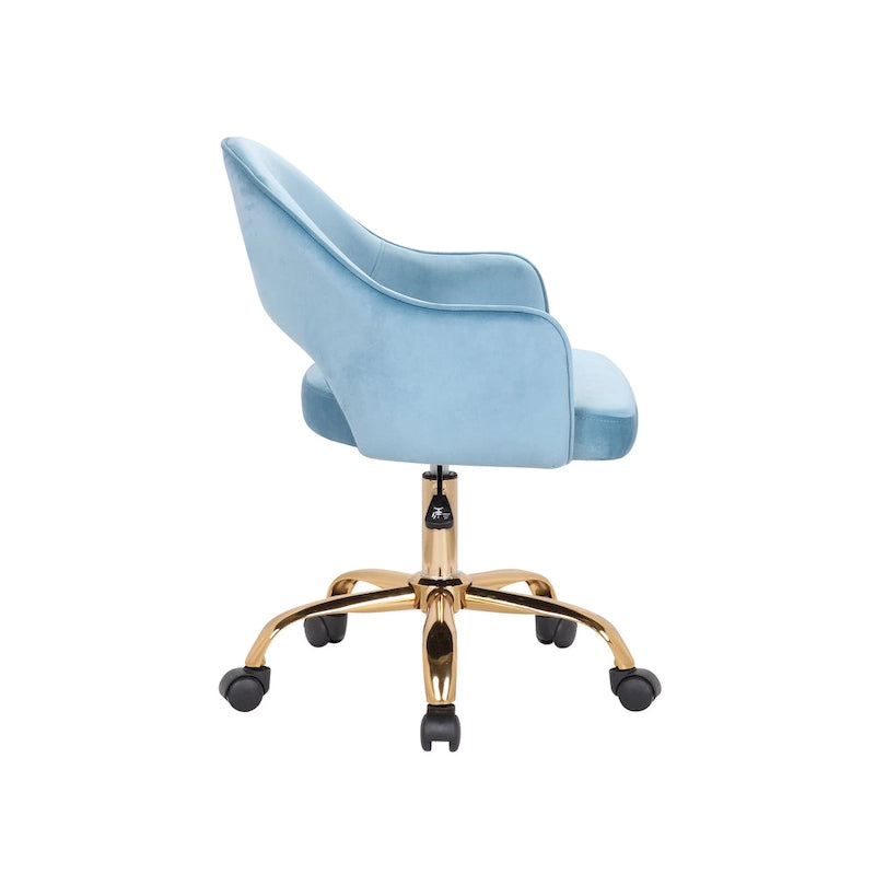 Fauteuil de bureau pivotant en velours, pieds chromés dorés