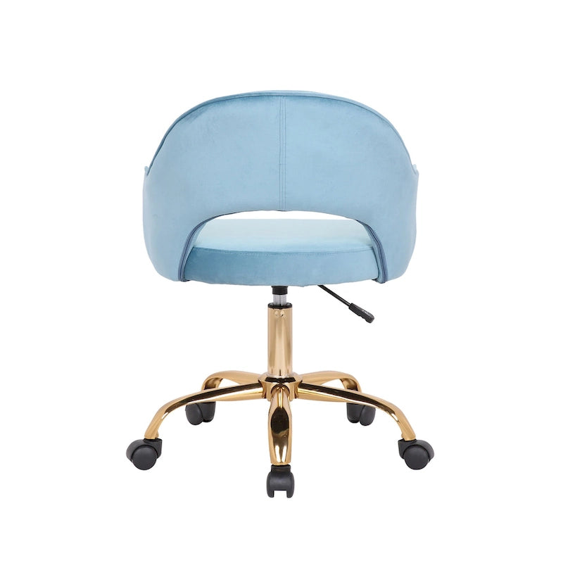 Fauteuil de bureau pivotant en velours, pieds chromés dorés