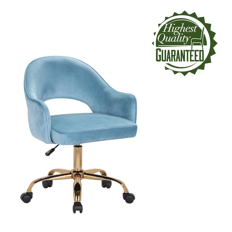Fauteuil de bureau pivotant en velours, pieds chromés dorés