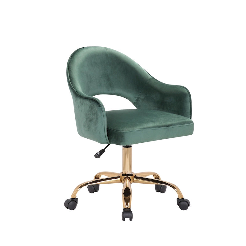 Fauteuil de bureau pivotant en velours, pieds chromés dorés