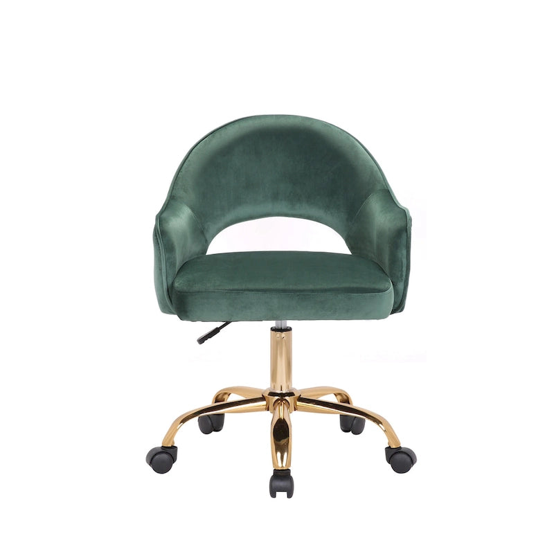 Fauteuil de bureau pivotant en velours, pieds chromés dorés