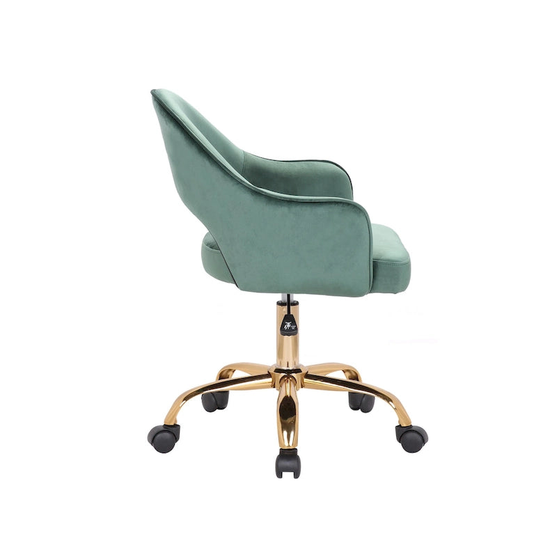 Fauteuil de bureau pivotant en velours, pieds chromés dorés