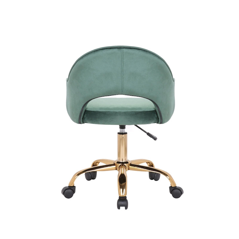 Fauteuil de bureau pivotant en velours, pieds chromés dorés