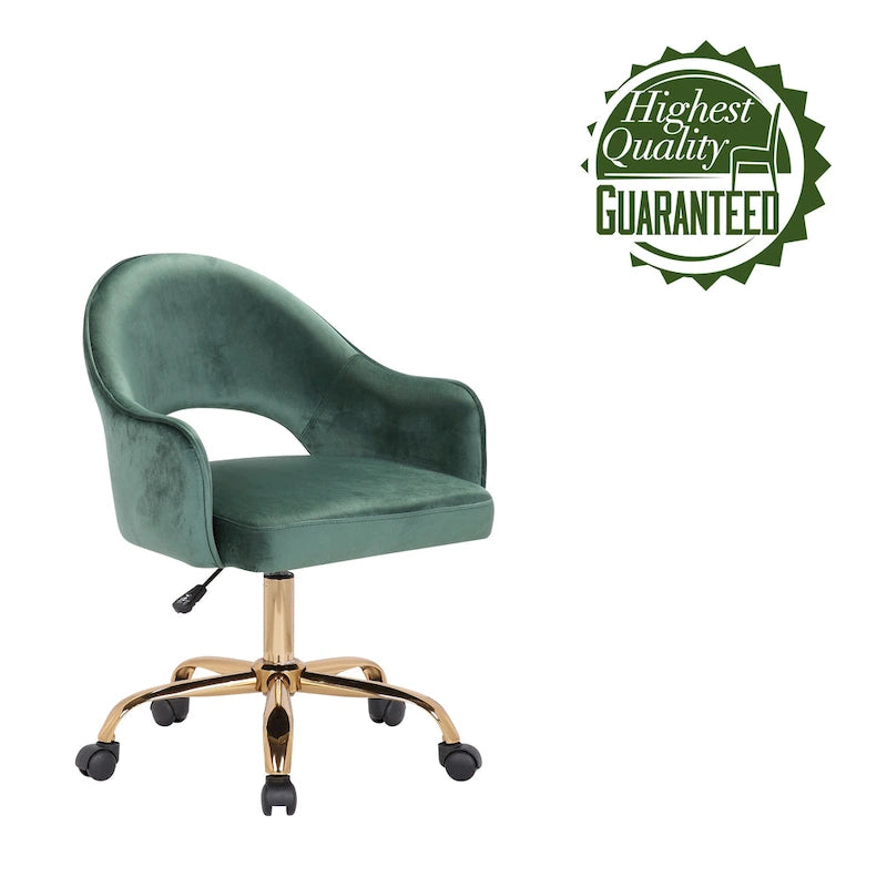 Fauteuil de bureau pivotant en velours, pieds chromés dorés