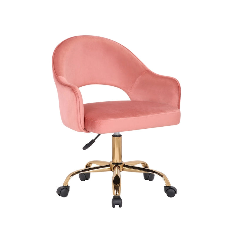 Fauteuil de bureau pivotant en velours, pieds chromés dorés