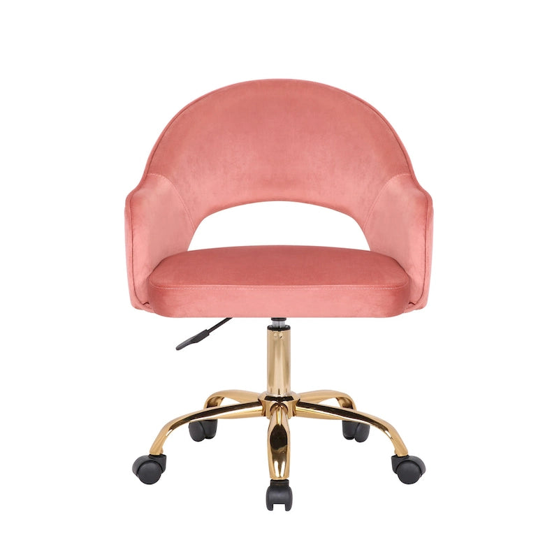 Fauteuil de bureau pivotant en velours, pieds chromés dorés