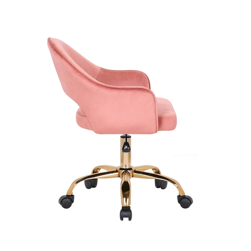 Fauteuil de bureau pivotant en velours, pieds chromés dorés