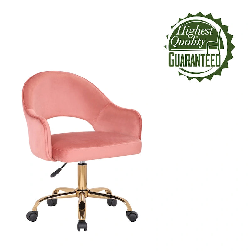 Fauteuil de bureau pivotant en velours, pieds chromés dorés