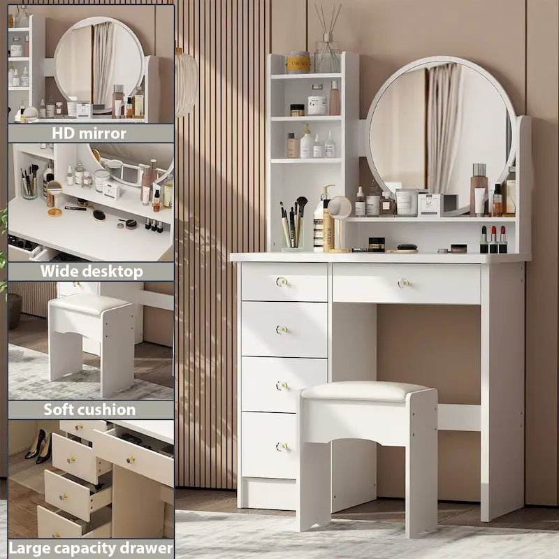 Grande coiffeuse avec tabouret et miroir