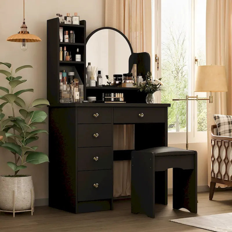 Grande coiffeuse avec tabouret et miroir