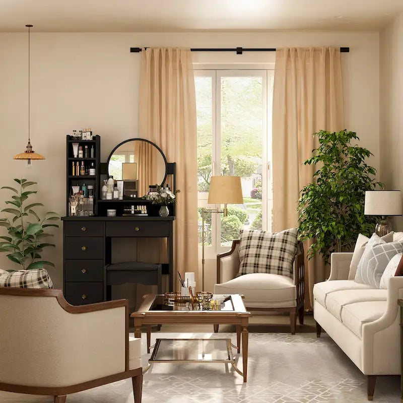 Grande coiffeuse avec tabouret et miroir