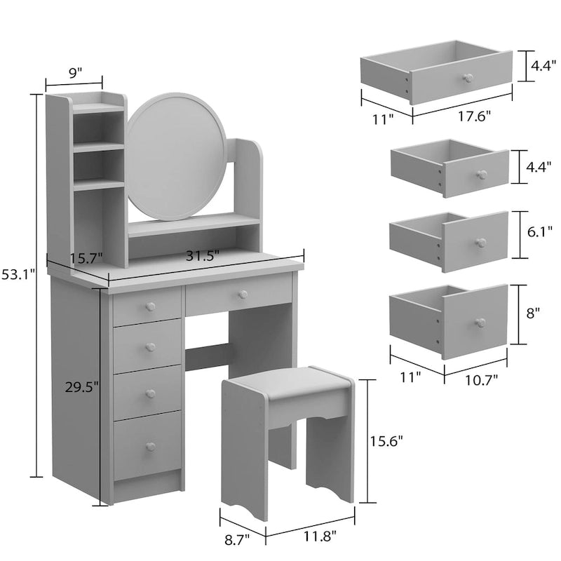 Grande coiffeuse avec tabouret et miroir