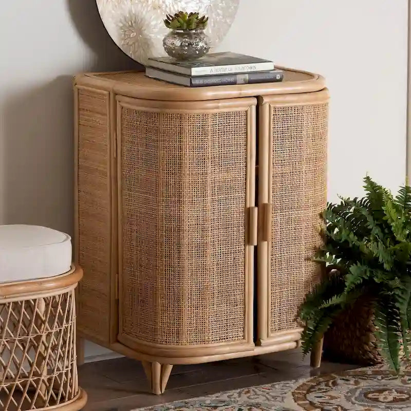 Meuble de rangement bohème en rotin naturel