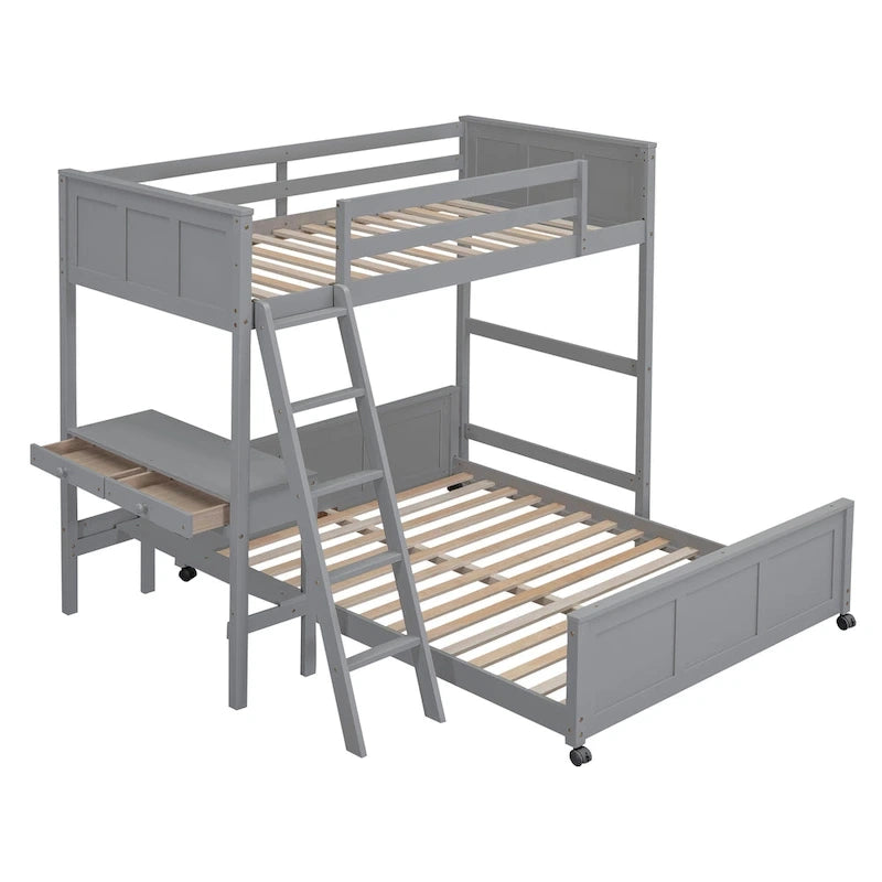 Lit superposé jumeau sur grand lit avec bureau