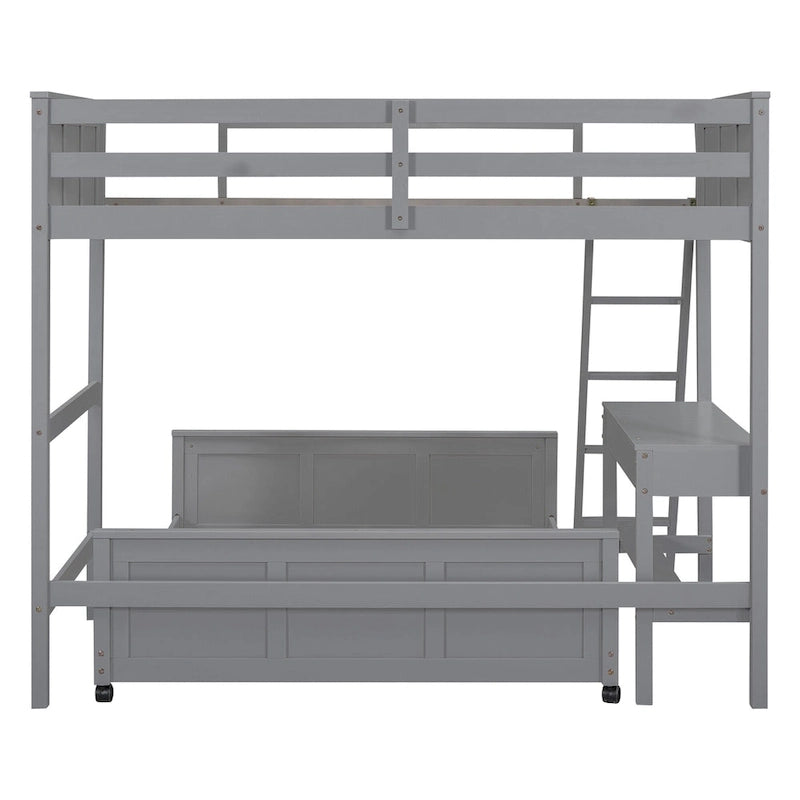 Lit superposé jumeau sur grand lit avec bureau
