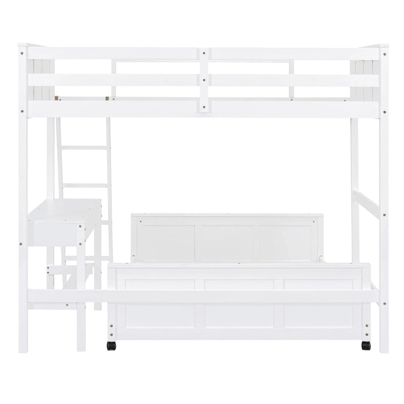 Lit superposé jumeau sur grand lit avec bureau