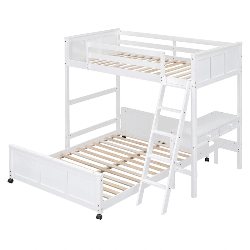 Lit superposé jumeau sur grand lit avec bureau