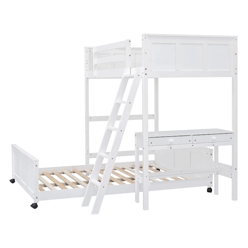 Lit superposé jumeau sur grand lit avec bureau