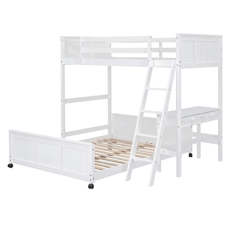 Lit superposé jumeau sur grand lit avec bureau