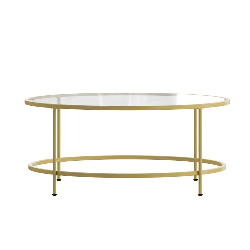 Table basse de salon en verre avec cadre métallique rond