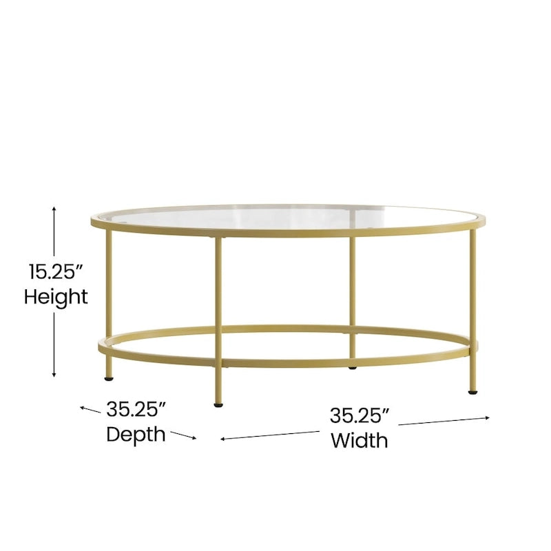 Table basse de salon en verre avec cadre métallique rond