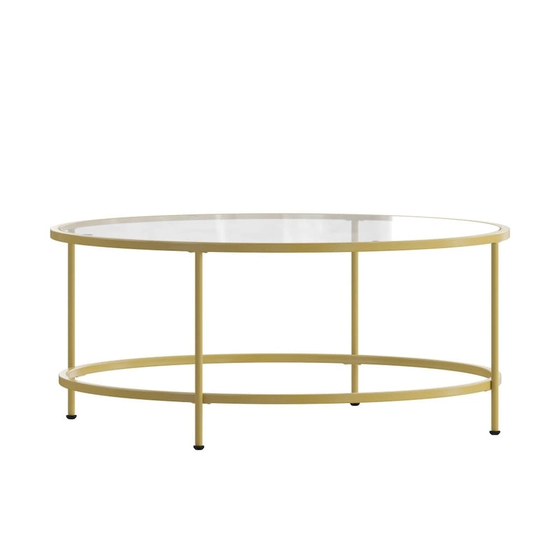 Table basse de salon en verre avec cadre métallique rond