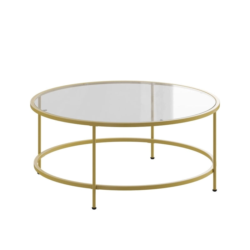 Table basse de salon en verre avec cadre métallique rond