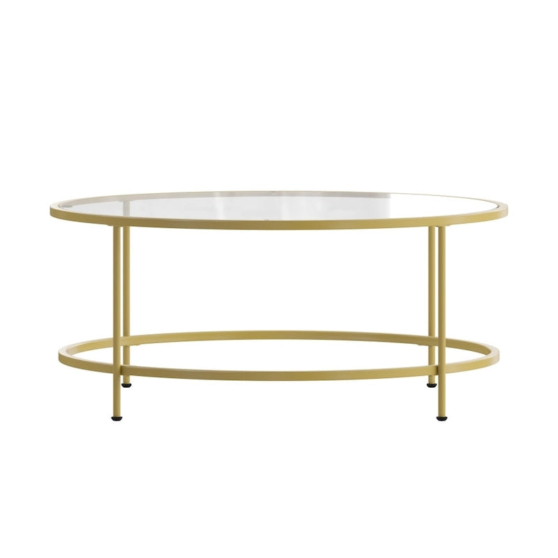 Table basse de salon en verre avec cadre métallique rond