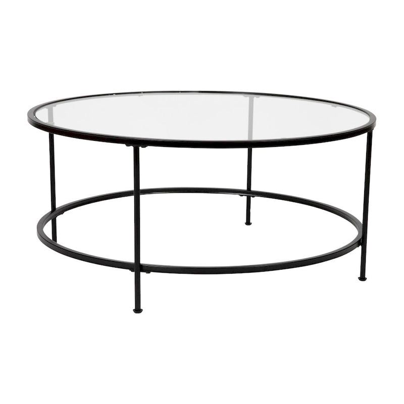 Table basse de salon en verre avec cadre métallique rond