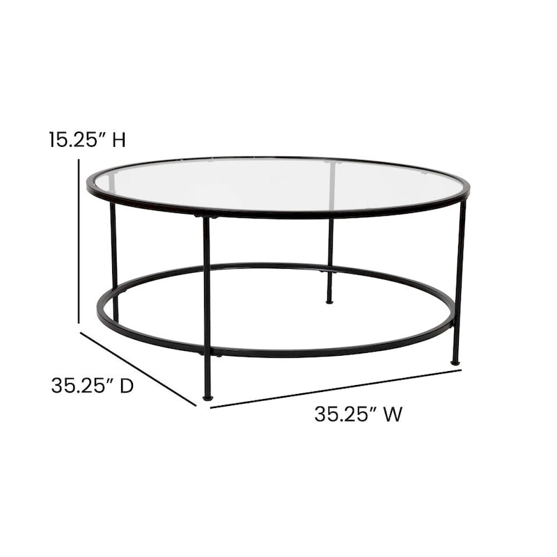 Table basse de salon en verre avec cadre métallique rond